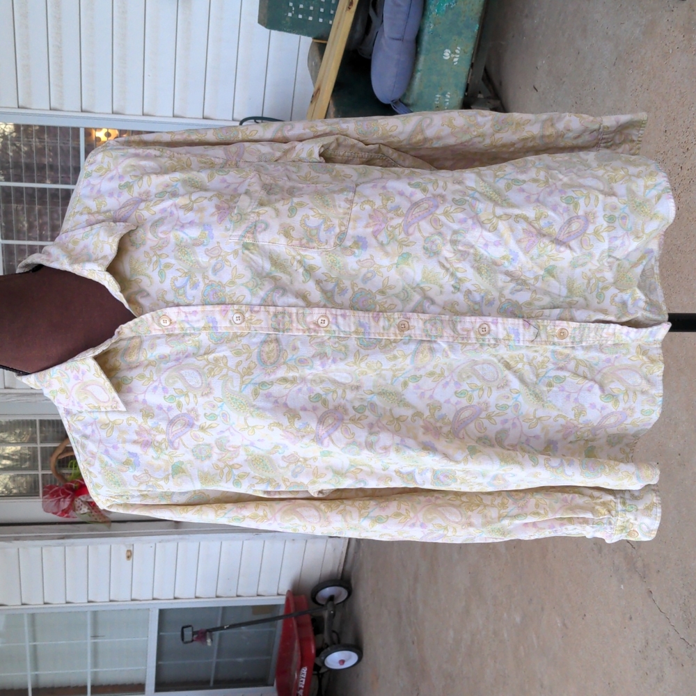 L.L. Bean Cream Button-Down Shirt with Pastel Floral Paisley